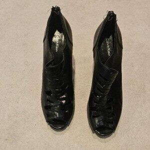 Calvin Klein Black Leather Peep Toe, Size 10M